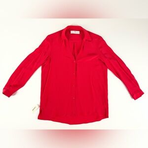 AMANDA UPRICHARD Women’s Red Button Front Silk Hilton Blouse Long Sleeve Medium